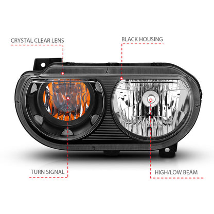 Anzo  2008-2014 Dodge Challenger Crystal Headlights Black 121526 Photo - out of package