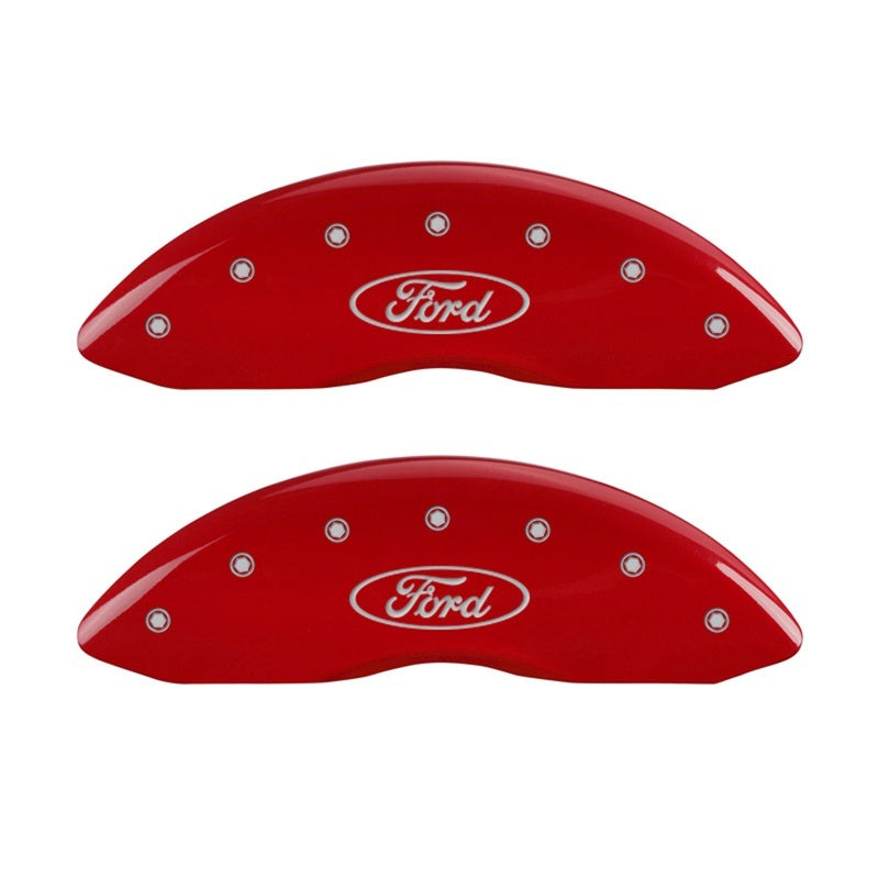 MGP Front set 2 Caliper Covers Engraved Front Oval logo/Ford Red finish silver ch 10234FFRDRD 10234FFRDRD Photo - Primary