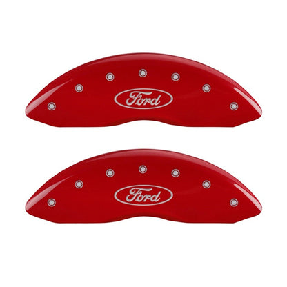 MGP Front set 2 Caliper Covers Engraved Front Oval logo/Ford Red finish silver ch 10234FFRDRD 10234FFRDRD Photo - Primary