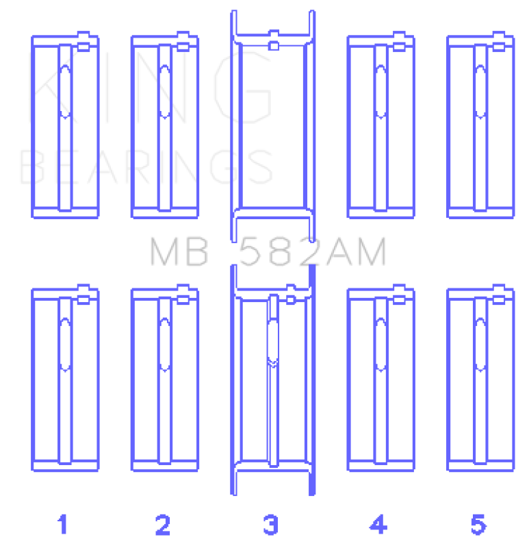 King Engine Bearings Ford 2.0/2.3L 8V (Size +0.50mm) Main Bearing Set MB582AM0.5 MB582AM0.5 Photo - Primary