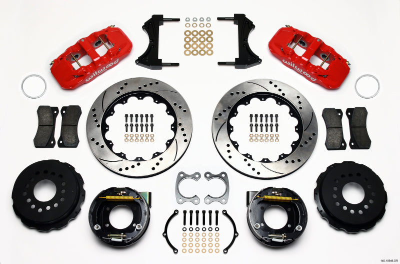 Wilwood AERO4 Rear P-Brake Kit 14.00in Drilled Red Small Ford 2.66in Offset 140-10946-DR 140-10946-DR Photo - Primary