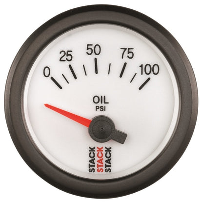 Autometer Stack 52mm 0-100 PSI 1/8in NPTF Electric Oil Pressure Gauge - White ST3252 ST3252 Photo - Primary