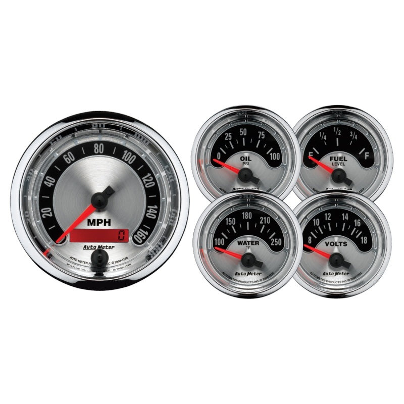 Autometer Gauge Kit, 5 Pc., 3 3/8" & 2 1/16", Elec. Speedometer, American Muscle 1202 Photo - Primary