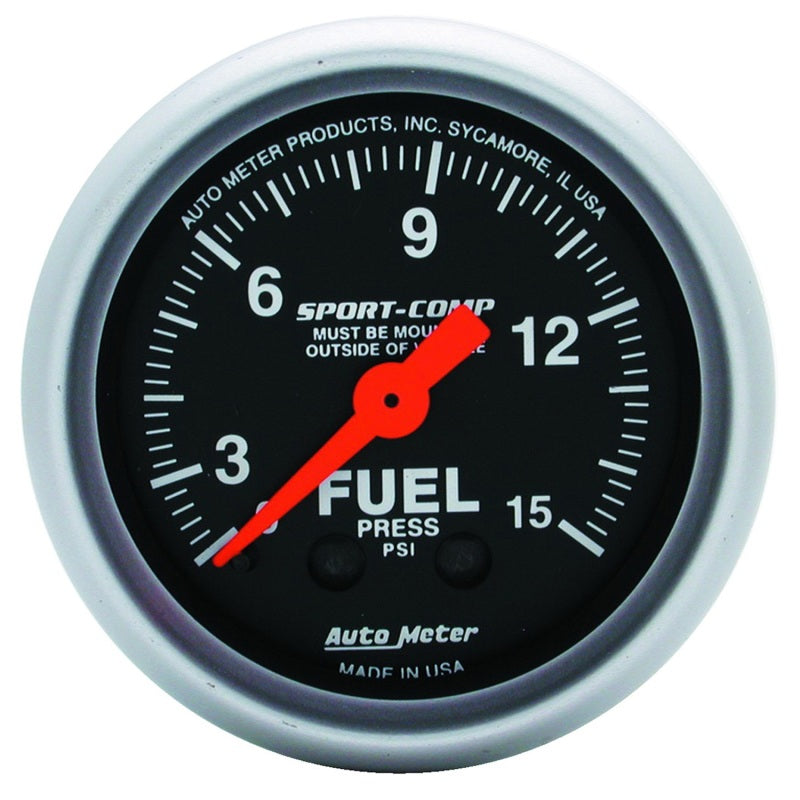 Autometer Gauge, Fuel Pressure, 2 1/16", 15Psi, Mechanical, Sport-Comp 3311 Photo - Primary