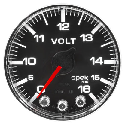 Autometer Spek-Pro Gauge Voltmeter 2 1/16in 16V Stepper Motor W/Peak & Warn Blk/Chrm P344318 P344318 User 1