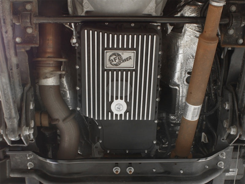aFe Transmission Pan, Black w/ Machined Fins: Ford Trucks 11-16 V8-6.7L (t 46-70182 Photo - Mounted