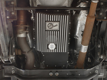 aFe Transmission Pan, Black w/ Machined Fins: Ford Trucks 11-16 V8-6.7L (t 46-70182 Photo - Mounted