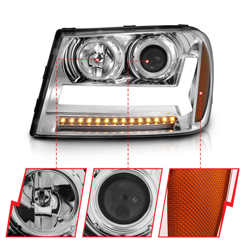 ANZO 2006-2009 Chevrolet Trailblazer Projector Headlights w/ Plank Style Design Chrome w/ Amber 111391 111391 Photo - Close Up
