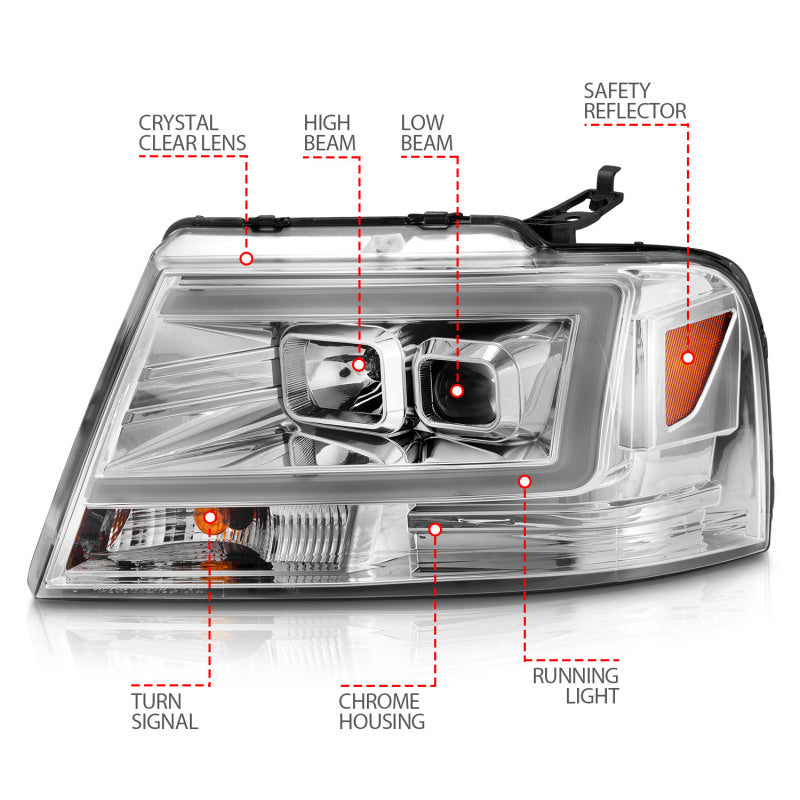 ANZO 2004-2008 Ford  F-150 Projector Headlights w/ Light Bar Chrome Housing 111542 111542 Photo - Unmounted