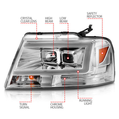 ANZO 2004-2008 Ford  F-150 Projector Headlights w/ Light Bar Chrome Housing 111542 111542 Photo - Unmounted