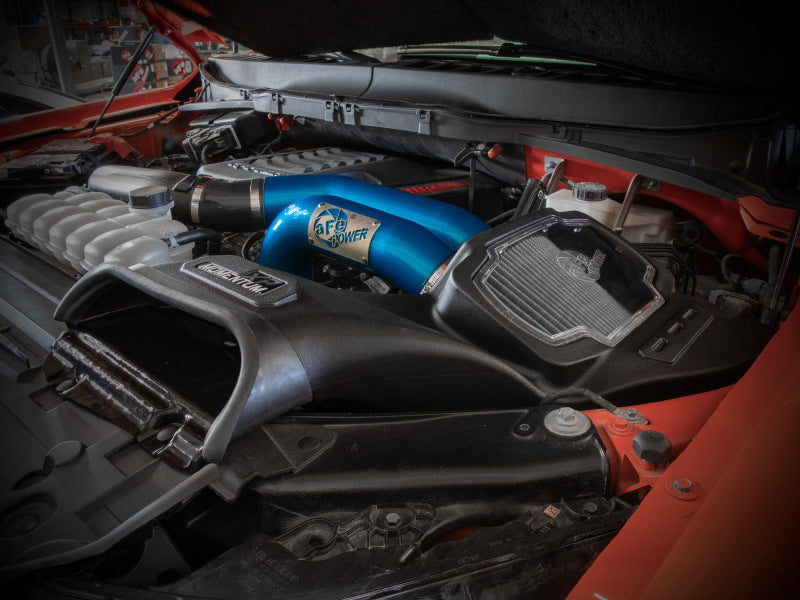 aFe 21-22 Ford F-150 Raptor V6-3.5L(tt) Momentum XP Cold Air Intake System Blue w/ Pro Dry S Filter 50-30072DL 50-30072DL Photo - Mounted