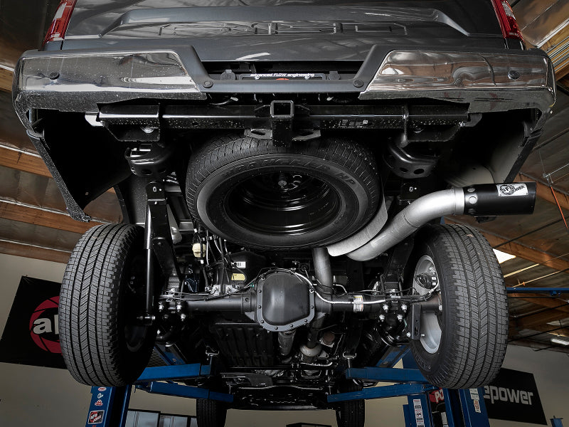 aFe Large Bore-HD 4in 409 SS DPF-Back Exh 18-19 Ford F-150 V6-3.0L (td) w/ Black Tip 49-43106-B 49-43106-B Photo - Mounted