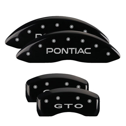 MGP 4 Caliper Covers Engraved Front Pontiac Engraved Rear GTO Black finish silver ch 18029SGTOBK 18029SGTOBK Photo - Primary