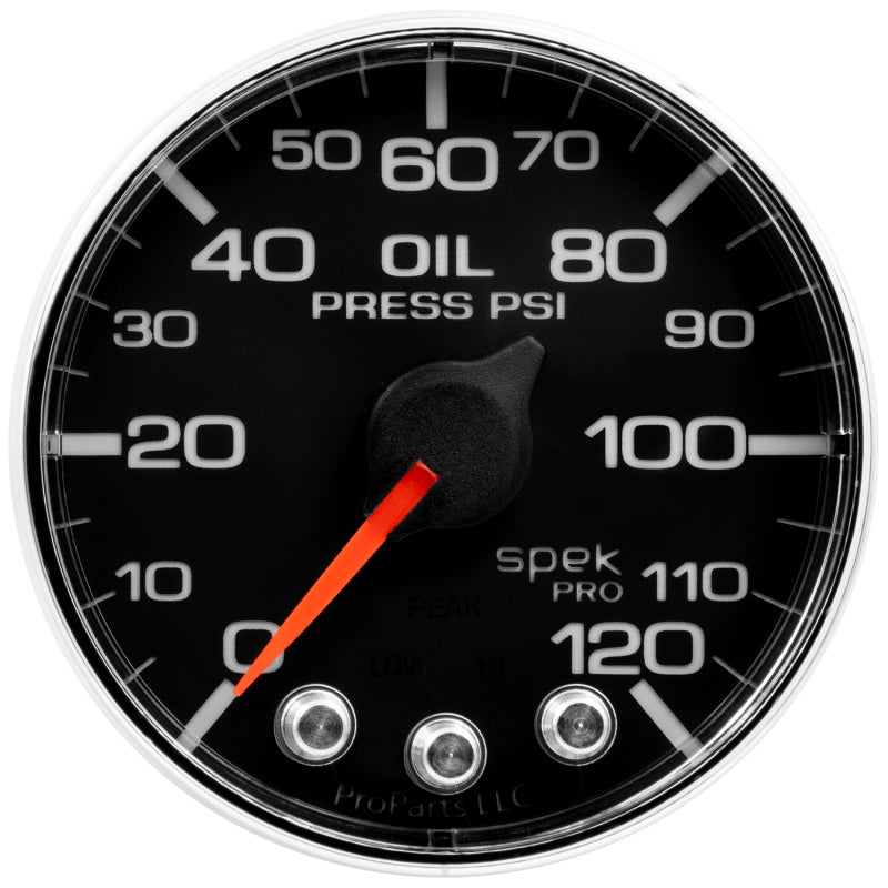 Autometer Spek-Pro Gauge Oil Press 2 1/16in 120psi Stepper Motor W/Peak & Warn Blk/Chrm P325318 P325318 User 2