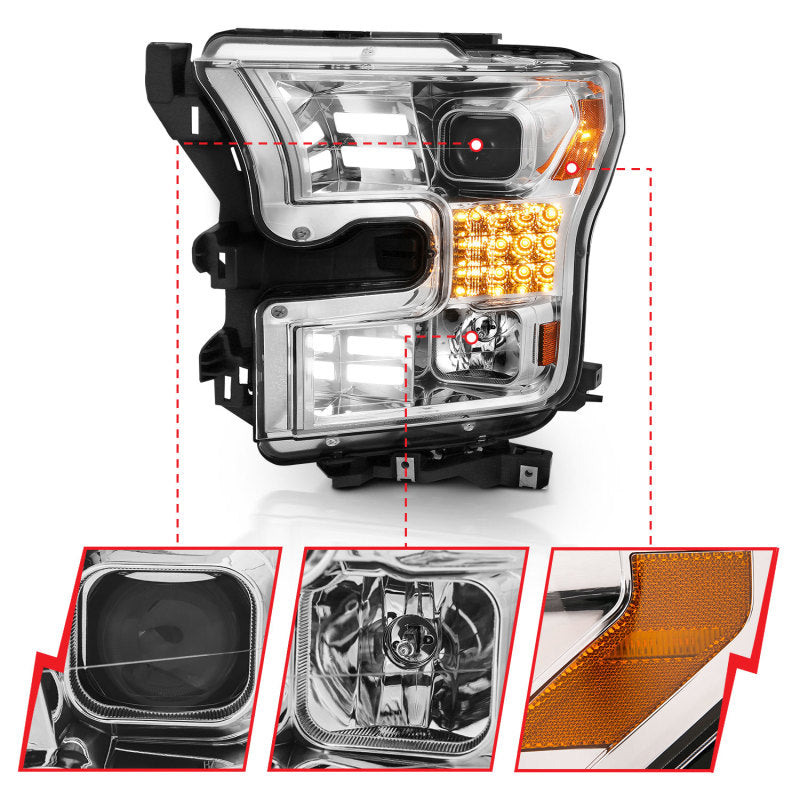 ANZO 15-17 Ford F-150 Proj Headlights w/ Plank Style Design Chrome w/ Amber Sequential Turn Signal 111409 111409 Photo - Unmounted