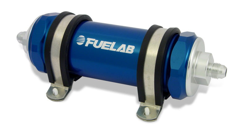 Fuelab 828 In-Line Fuel Filter Long -12AN In/Out 10 Micron Fabric - Blue 82804-3 82804-3 Photo - Primary