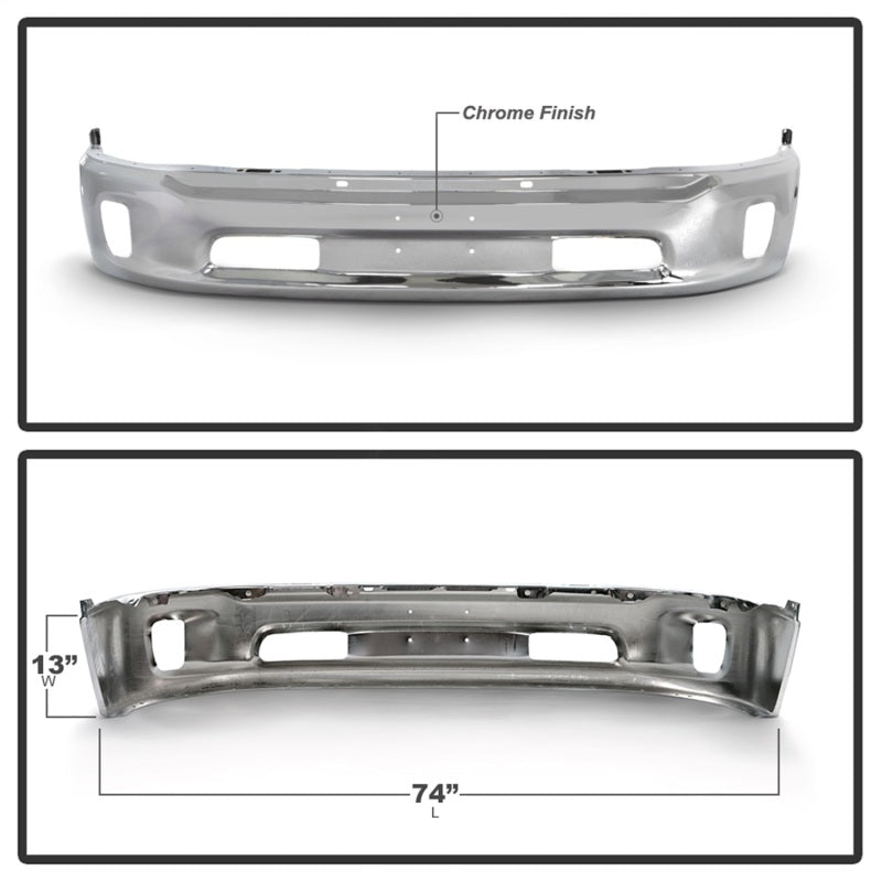 Spyder Dodge Ram 1500 13-18 Bottom w/o Sensor w/Fog Light Hole Front Bumper-Chrome (OEM 68160853AB) 9948503 9948503 Photo - Unmounted