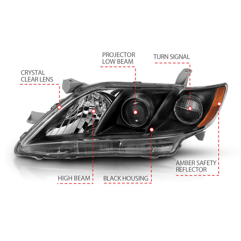 ANZO 2007-2011 Toyota Camry Projector Headlight Black Amber 121539 121539 Photo - out of package