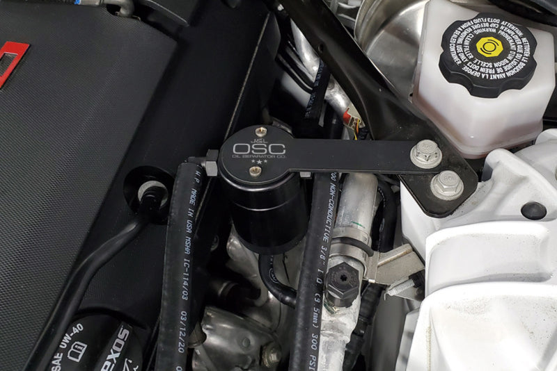 J&L 16-22 Chevrolet Camaro LT1 6.2L Driver Side Oil Separator 3.0 - Black Anodized 3081D-B 3081D-B Photo - Mounted