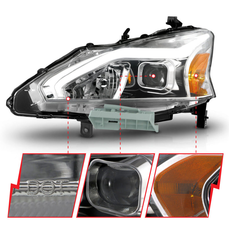 ANZO 13-15 Nissan Altima (w/o Factory HID Bulbs) Projector Headlights - w/ Light Bar Chrome Housing 121570 121570 Photo - Unmounted