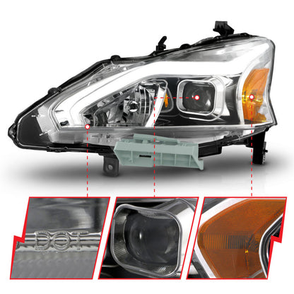 ANZO 13-15 Nissan Altima (w/o Factory HID Bulbs) Projector Headlights - w/ Light Bar Chrome Housing 121570 121570 Photo - Unmounted