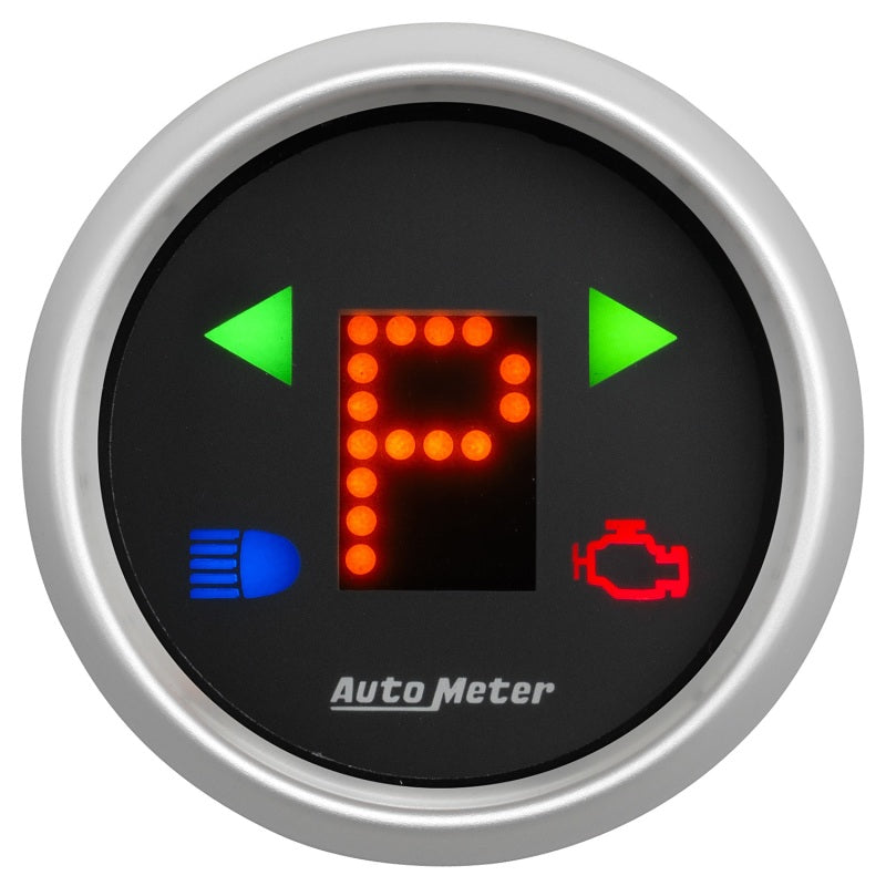 Autometer Gauge, Gear Pos, 2 1/16", incl indicators, Black Dial, Red LED, Silver 3359 Photo - Primary