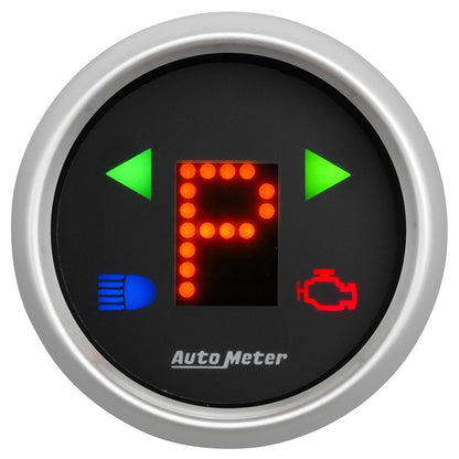 Autometer Gauge, Gear Pos, 2 1/16", incl indicators, Black Dial, Red LED, Silver 3359 Photo - Primary