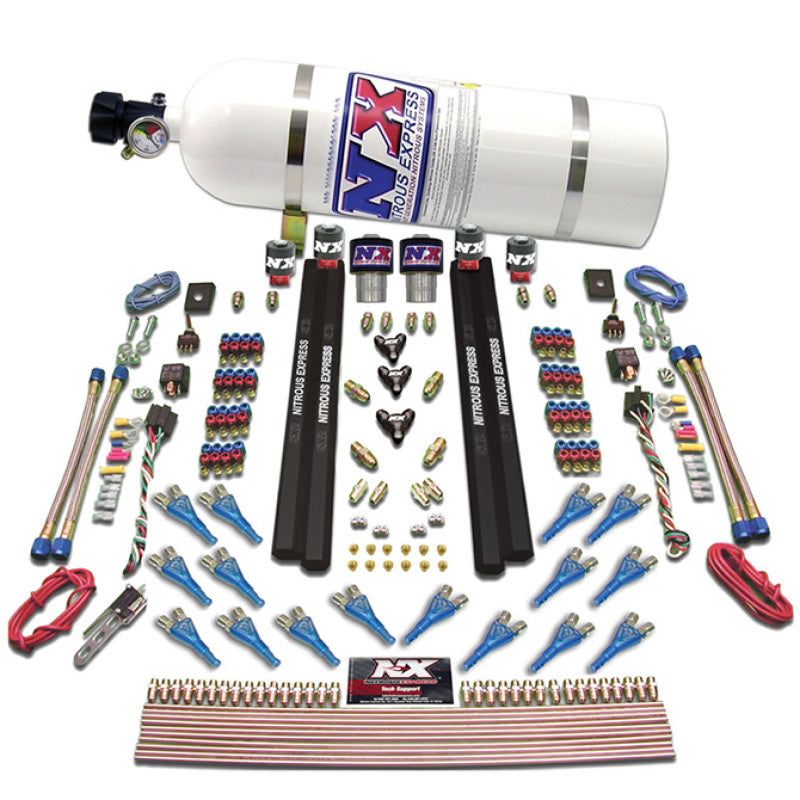 Nitrous Express Shark Dual Stage/Gas/Rails 16 Nozzles Nitrous Kit (200-1200HP) w/15lb Bottle 90208-15 90208-15 Photo - Primary