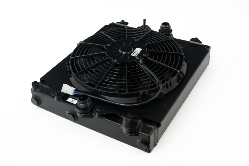 CSF Universal Half Radiator w/-16AN & Slip-On Fittings/12in SPAL Fan & Shroud - Black Finish 2858XB 2858XB Photo - Primary