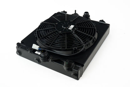 CSF Universal Half Radiator w/-16AN & Slip-On Fittings/12in SPAL Fan & Shroud - Black Finish 2858XB 2858XB Photo - Primary