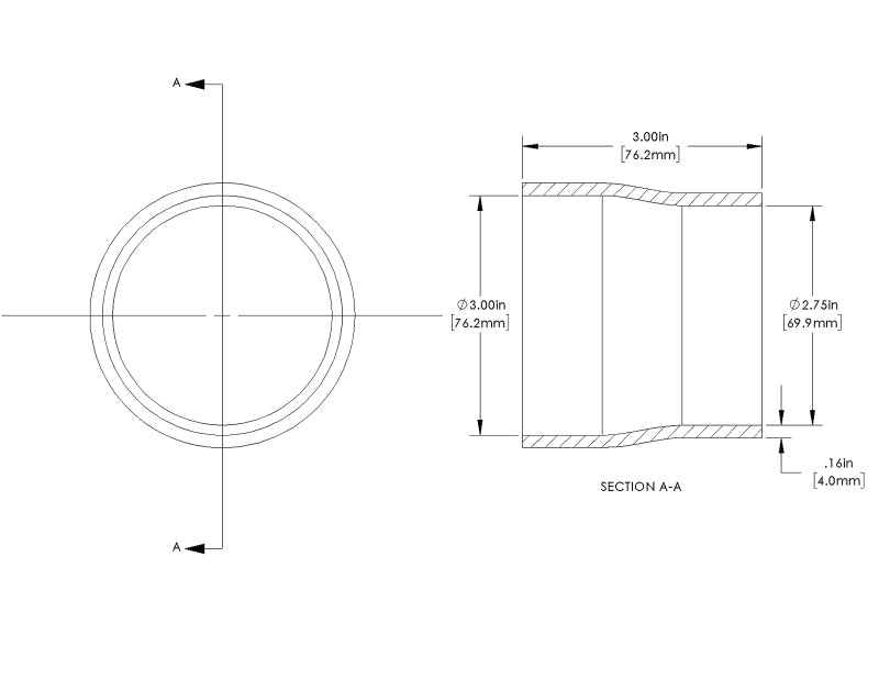 aFe POWER Universal Products Coupler Kit (3 x 2-3/4)in ID x 3in L - Black 59-00202 59-00202 Technical Drawing