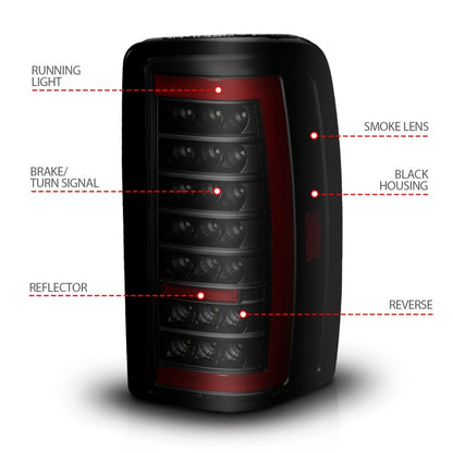 ANZO 00-06 Chevrolet Tahoe / GMC Yukon Full LED Taillights w/ Lightbar Black Housing/Smoke Lens 311449 311449 Photo - Unmounted