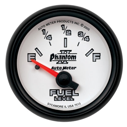 Autometer Gauge, Fuel Level, 2 1/16", 0E to 90F, Elec, Phantom II 7513 Photo - Primary