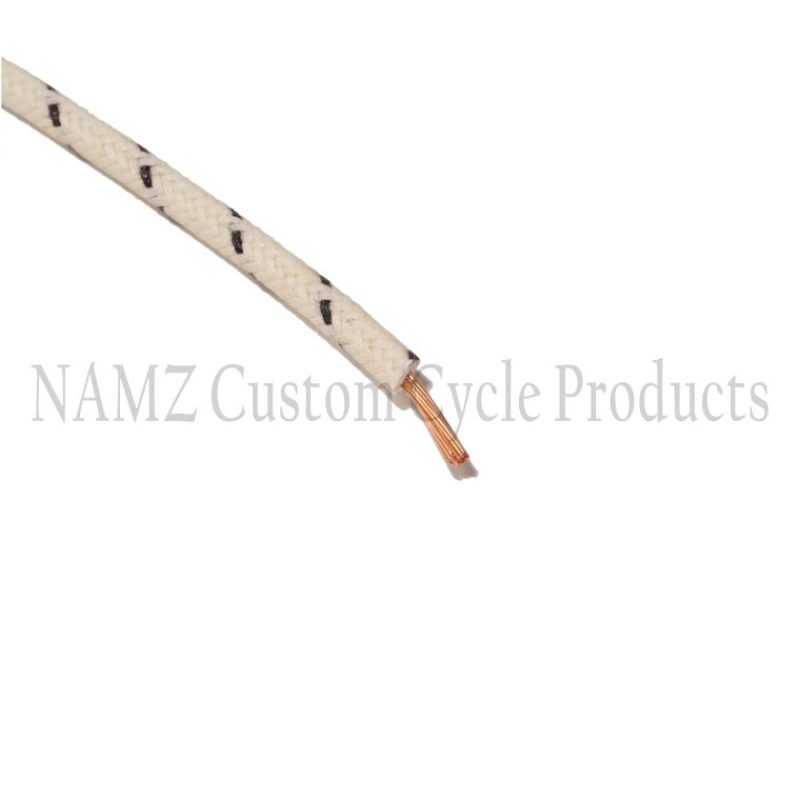 NAMZ OEM Color Cloth-Braided Wire 25ft. Pack 16g - White w/Black Tracer NCBW-90 NCBW-90 Photo - Primary