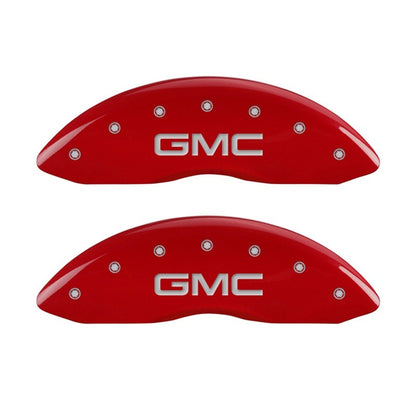 MGP Front Caliper Covers (set of 2), Engraved Front GMC Red finish silver 34207FGMCRD Photo - Primary