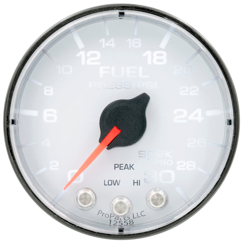 Autometer Spek-Pro Gauge Fuel Press 2 1/16in 30psi Stepper Motor W/Peak & Warn Wht/Blk P316128 P316128 User 2