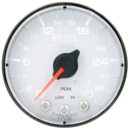 Autometer Spek-Pro Gauge Fuel Press 2 1/16in 30psi Stepper Motor W/Peak & Warn Wht/Blk P316128 P316128 User 2