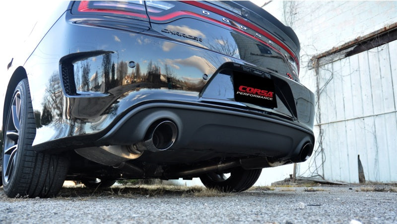 Corsa Performance 15-16 Dodge Charger SRT/Scat Pack/R/T 6.4L Black Xtreme Cat-Back 14996BLK Photo - Mounted