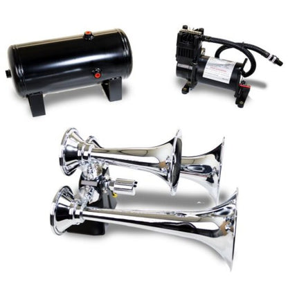 Kleinn Air Horns Kleinn Triple Chrome Horn Kit w/ 150 PSI Air Compressor / 1.5 gal Air Tank HK6 HK6 Photo - Primary