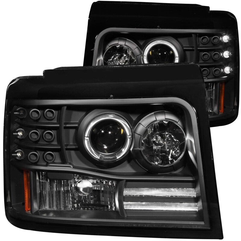 Anzo 1992-1996 Ford F-150 Projector Headlights w/ Halo Black w/ Side Marker 111184 Photo - Primary