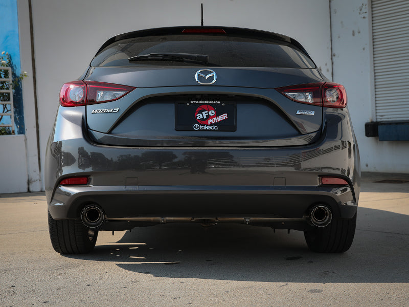 aFe Takeda 2-1/2in 304 SS Axle-Back Exhaust w/ Carbon Fiber Tips 14-18 Mazda 3 L4 2.0L/2.5L 49-37014-C 49-37014-C Photo - Mounted