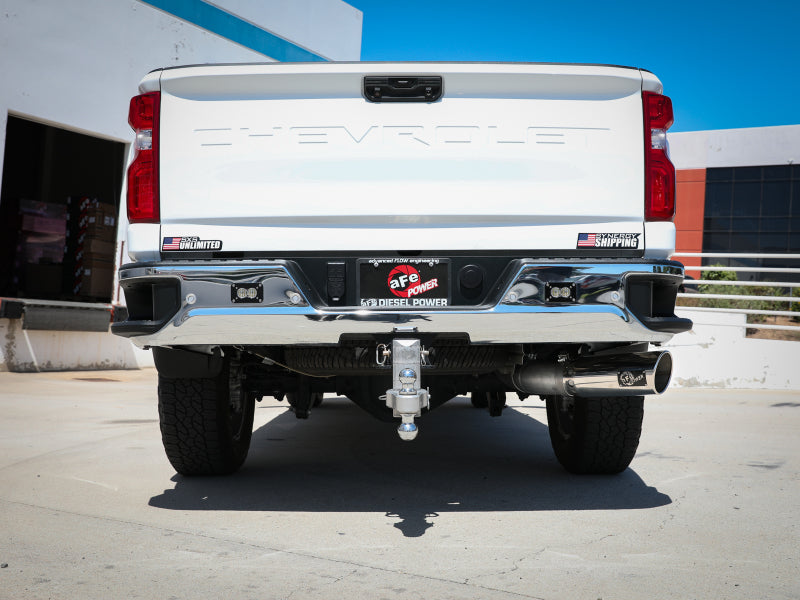 aFe Large Bore-HD 5 IN 409 SS DPF-Back Exhaust System w/Polished Tip 20-21 GM Truck V8-6.6L 49-44125-P 49-44125-P Photo - Mounted