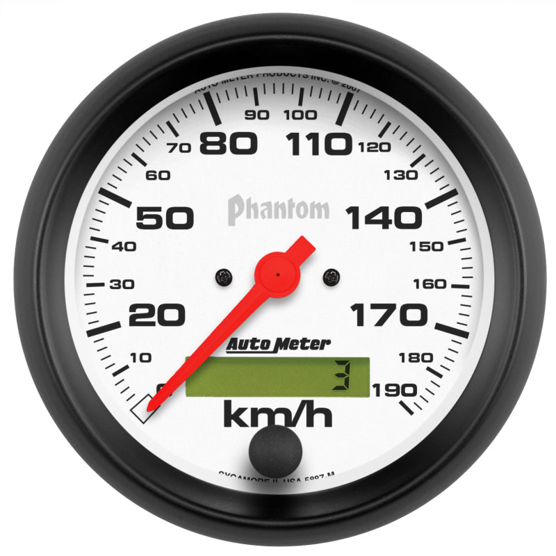 Autometer Gauge, Speedometer, 3 3/8", 190Km/H, Elec. Prog. w/ Lcd Odo, Phantom 5887-M Photo - Primary