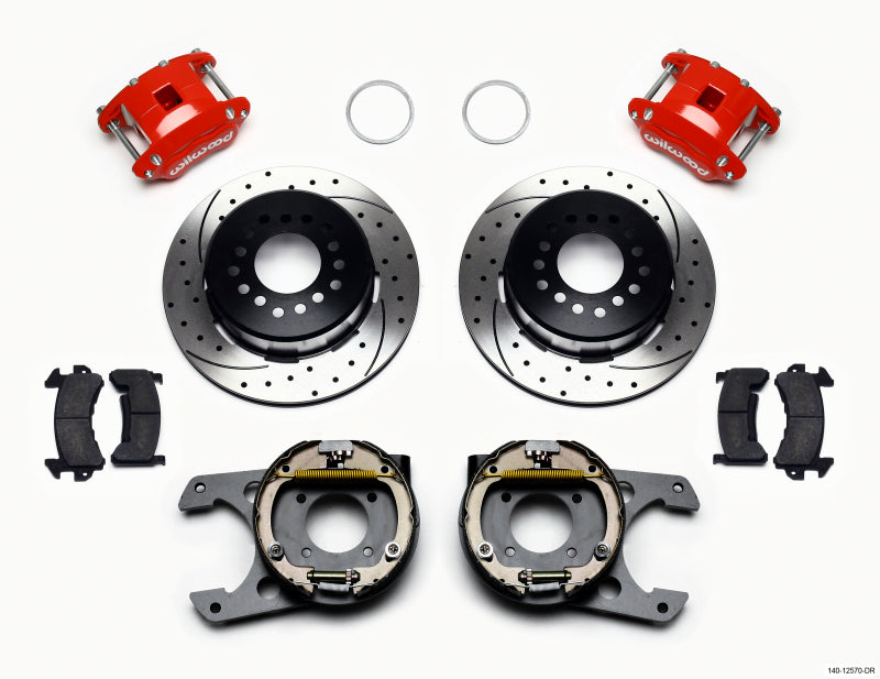 Wilwood D154 P/S P-B Kit, Drilled-Red, 12 Bolt, 2.75" offset, Staggered Shock 140-12570-DR Photo - Primary