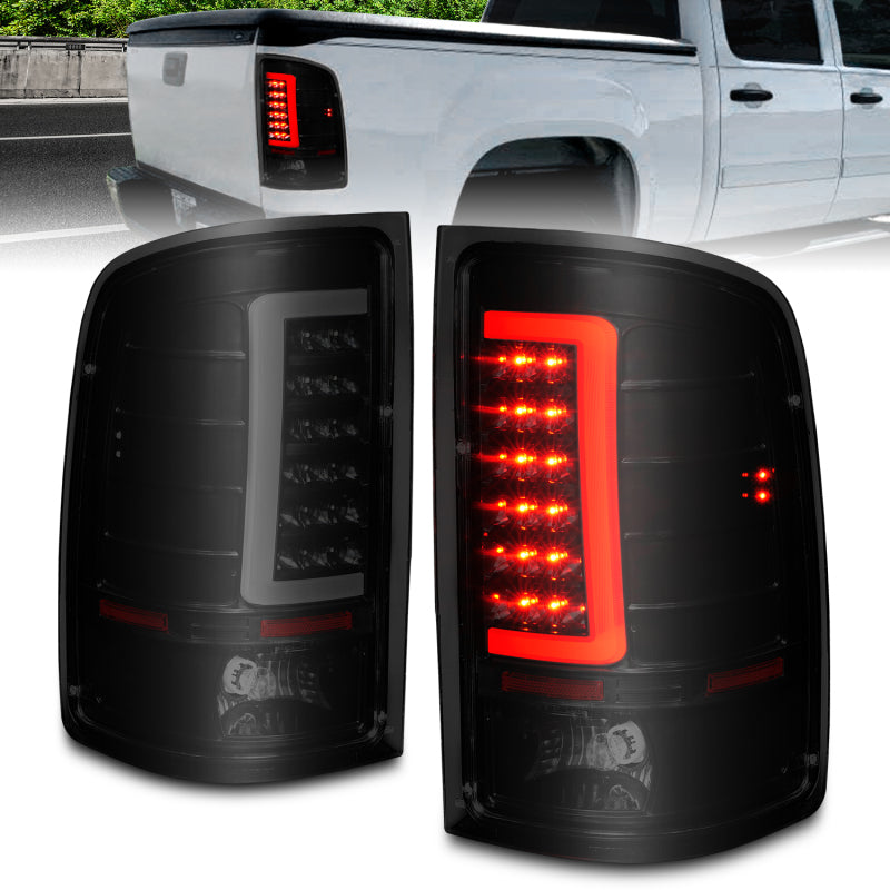 ANZO 2007-2013 GMC Sierra LED Tail Lights w/ Light Bar Black Housing Smoke Lens 311389 311389 Photo - Primary