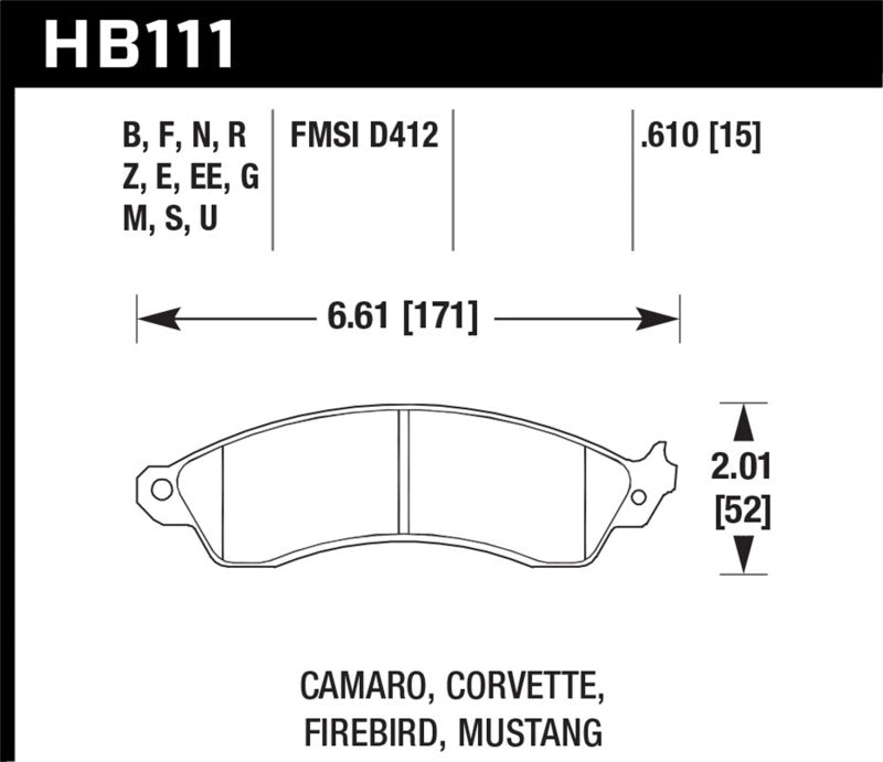 Hawk Ceramic Brake Pads Front Chevrolet Camaro Z28 1991-1992 HB111Z.610 Photo - Primary
