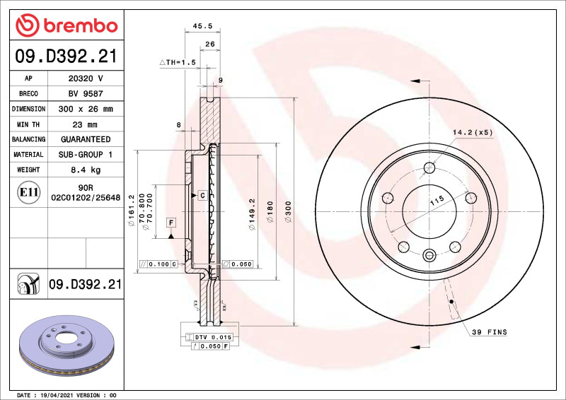 Brembo OE BRE UV Coated OE Equiv Rotors Brakes, Rotors & Pads Brake Rotors - OE main image