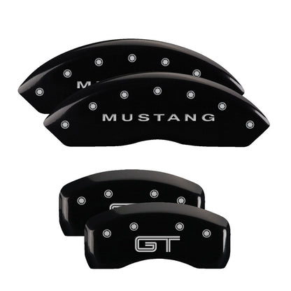 MGP 4 Caliper Covers Engraved Front Mustang Engraved Rear S197/GT Black finish silver ch 10017SMG2BK 10017SMG2BK Photo - Primary