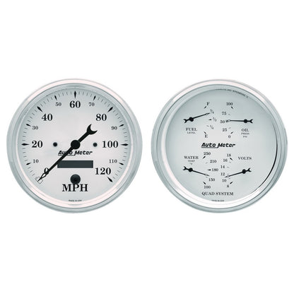 AutoMeter Gauge Kit 2 Pc. Quad & Speedometer 5in. Old Tyme White 1603 1603 Photo - Primary