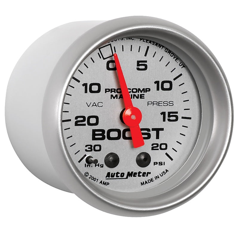 Autometer 2-1/16" Vacuum/Boost, 30 In Hg/20 Psi, Mechanical, Marine Silver 200774-33 User 3